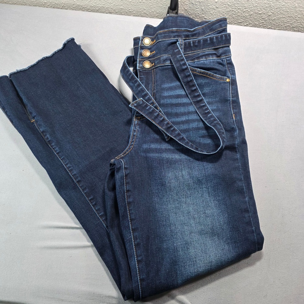 Grace & Lace High Rise Wide Leg Jeans Dark Wash Raw Hem Side Slit Size 10